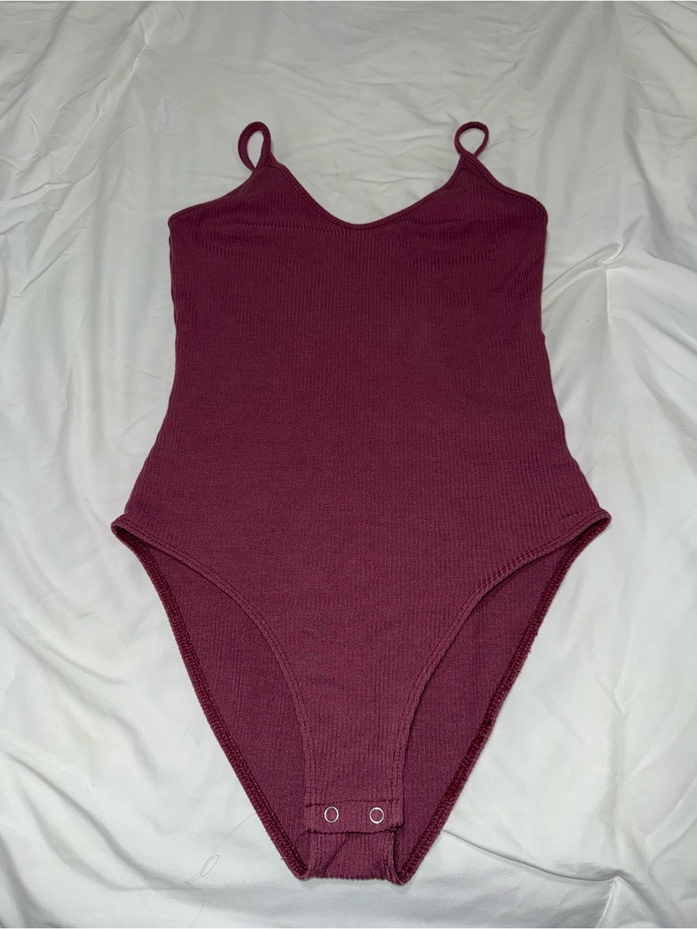 American Eagle Outfitters Ribbed Spaghetti-Strap Bodysuit in Dusty Pink